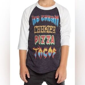 CHASER EUC Raglan Boys Tee Sz 6 “Pizza, Cookies, Ice Cream, Tacos”